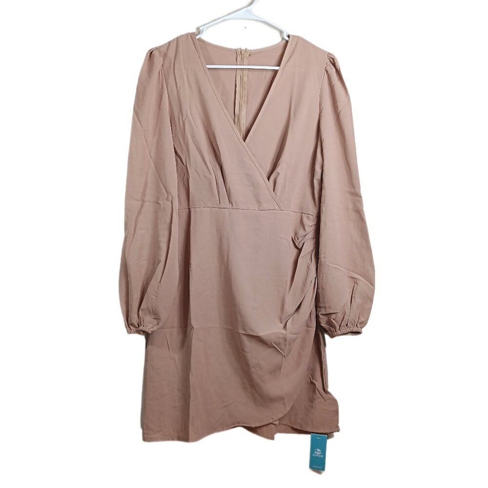 CUPSHE Midi Dress Women’s M Tan Balloon Sleeve Ruched Casual Classic Minimalist